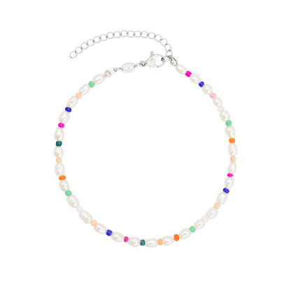 Rainbow Pearl Cavigliera Argento