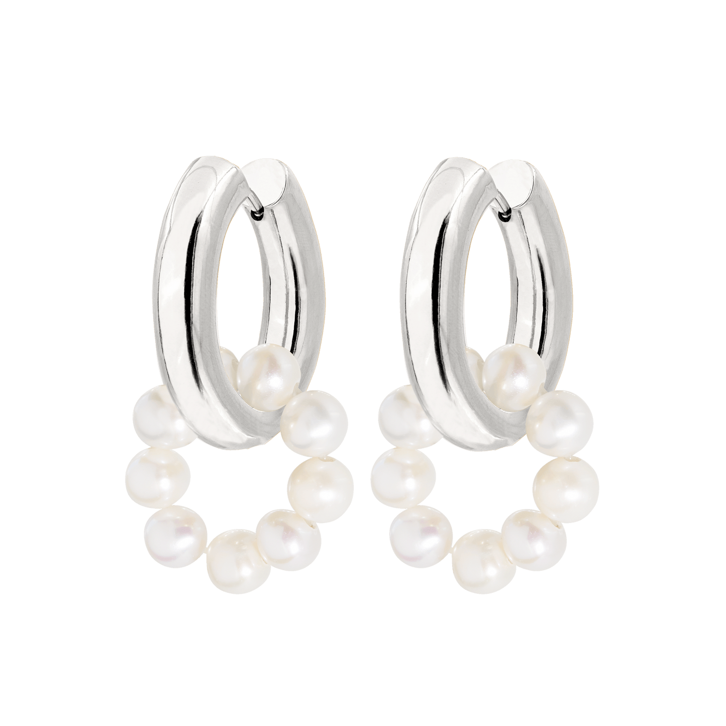 Pearly Donut Hoop Set Argento