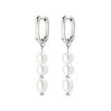 Triple Pearl Hoop Set Argento