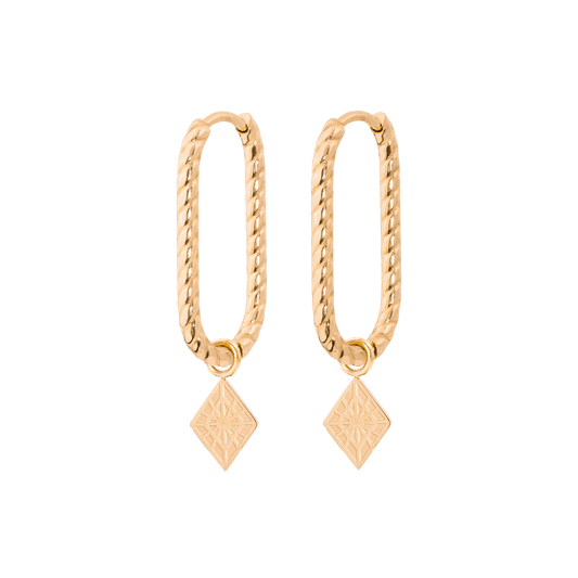 Rombo Oval Twisted Hoops Small Oro Rosa