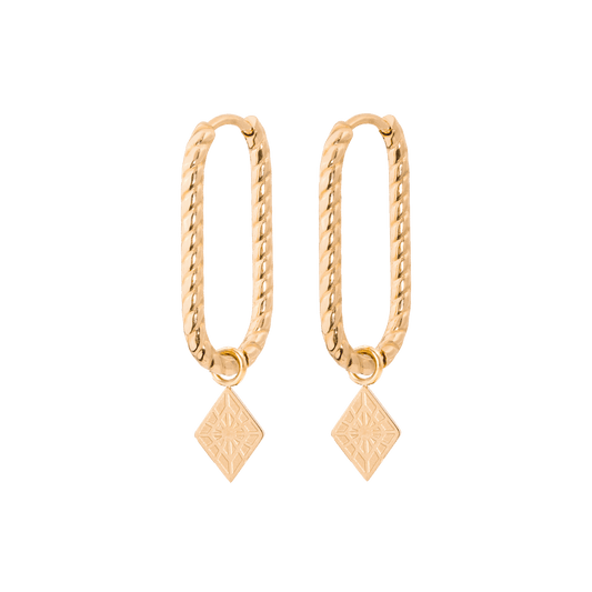 Rombo Oval Twisted Hoops Small Oro Rosa