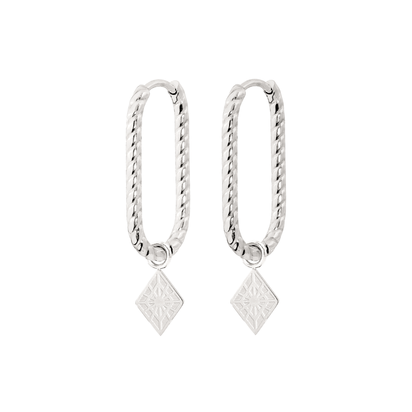 Rombo Oval Twisted Hoops Small Argento