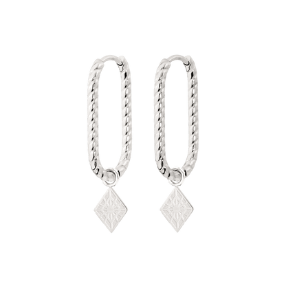 Rombo Oval Twisted Hoops Small Argento