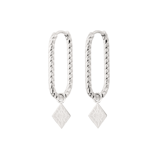 Rombo Oval Twisted Hoops Small Argento