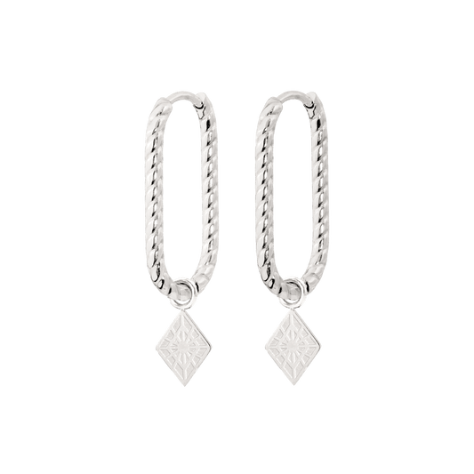 Rombo Oval Twisted Hoops Small Argento