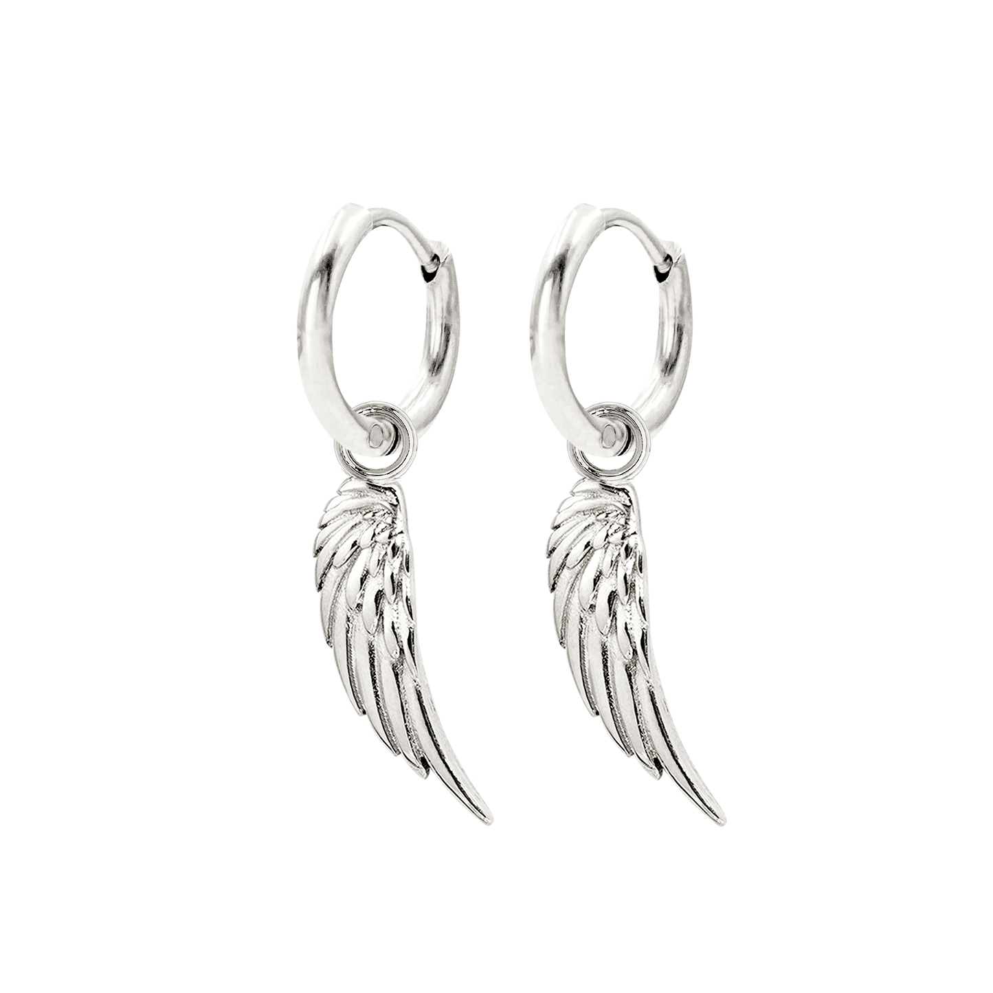 Angel Wing Slim Hoop Set Argento