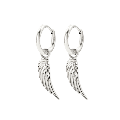 Angel Wing Slim Hoop Set Argento