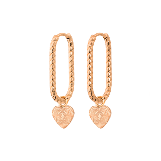 Love Ray Oval Twisted Hoops Oro Rosa