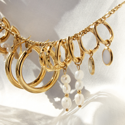 Triple Pearl Hoop Set Oro