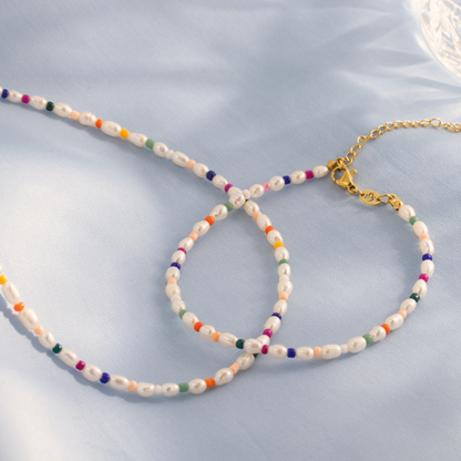 Rainbow Pearl Cavigliera Argento