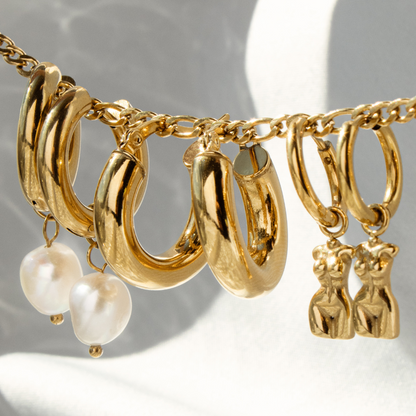 Chunky Pearl Hoop Set Oro